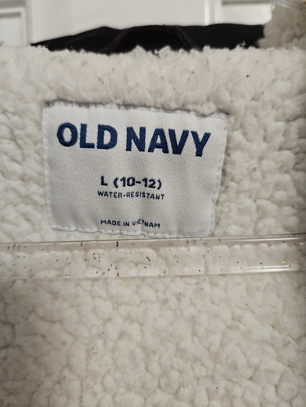 Old Navy Girls Black Puffer Coat Sherpa Lined Hood Kids Size L (10-12)